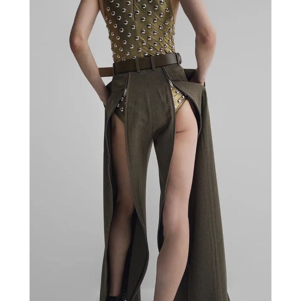PHOEBE PHILO FIRST EDIT ZIP TROUSERS BROWN WOOL SIZE FR 36 MSRP $2400 CELINE